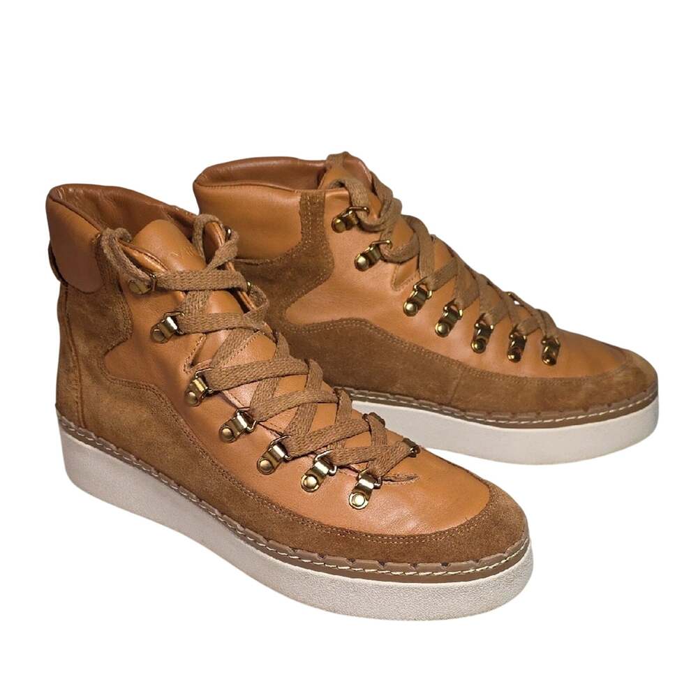 Vince Soren Weatherproof High Top Tan and Brown Leather Sneakers Womens 8.5